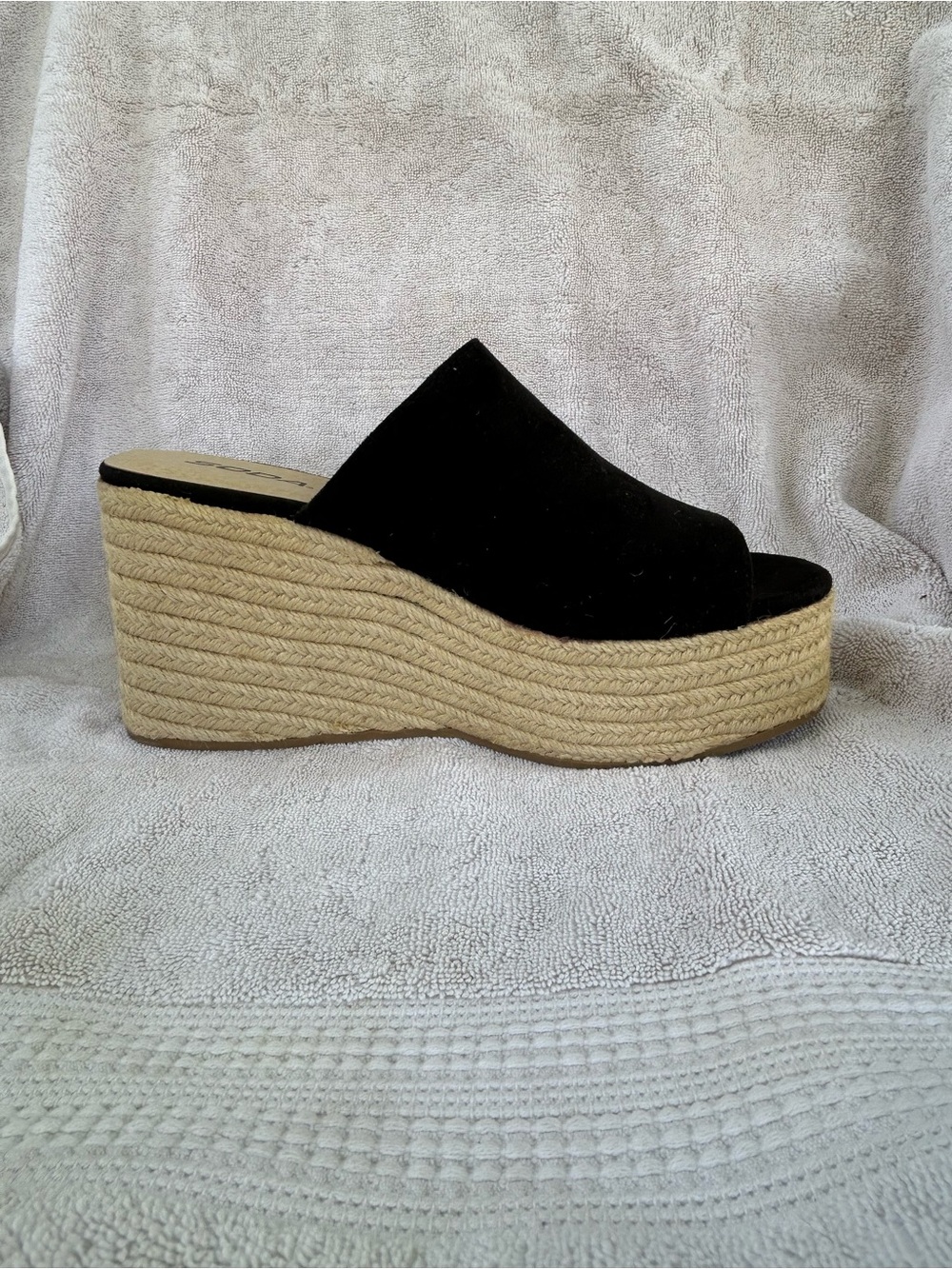 Soda Black Open-Toe Espadrille Platform Wedge
